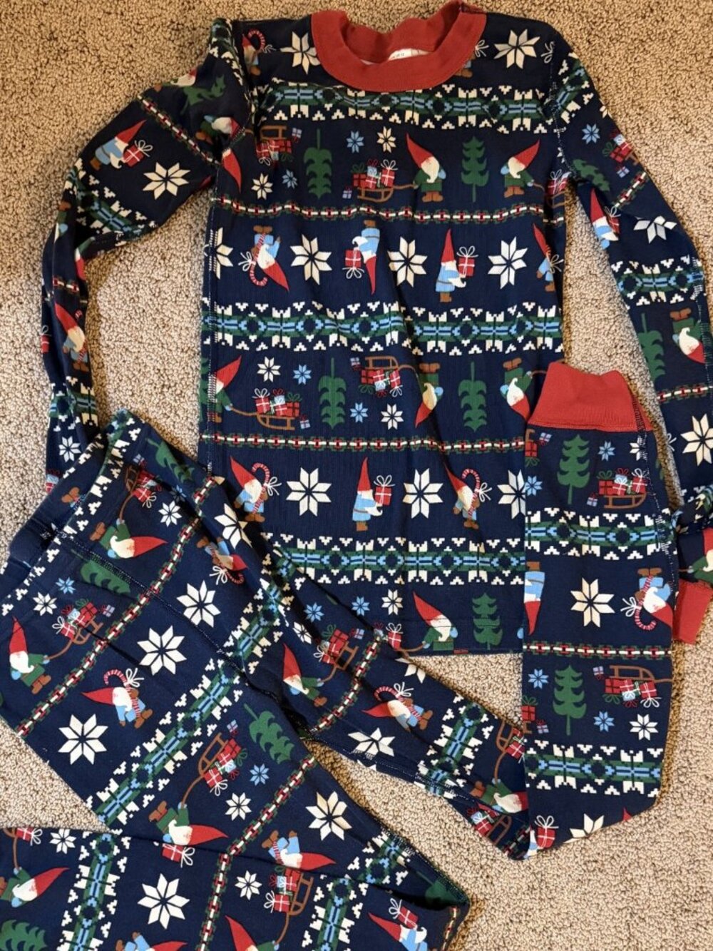 Hanna Andersson Gnome Sled Holiday Pajamas Set 150 US 12 Organic Cotton